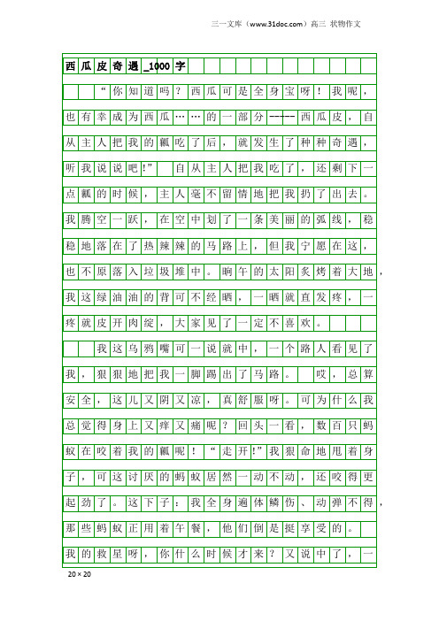 高三状物作文：西瓜皮奇遇_1000字