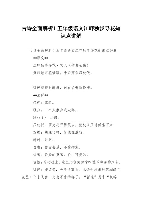 古诗全面解析!五年级语文江畔独步寻花知识点讲解