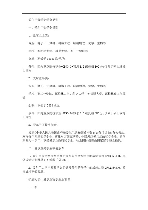 最新爱尔兰留学奖学金类别