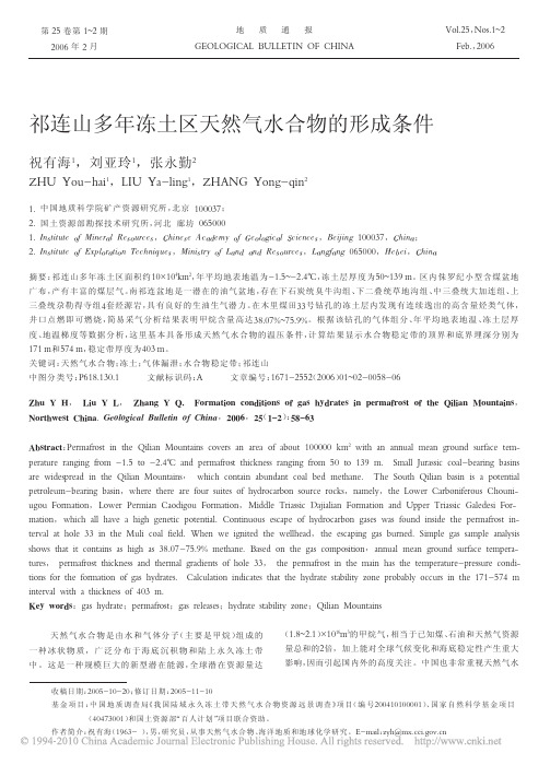 祁连山多年冻土区天然气水合物的形成条件_祝有海