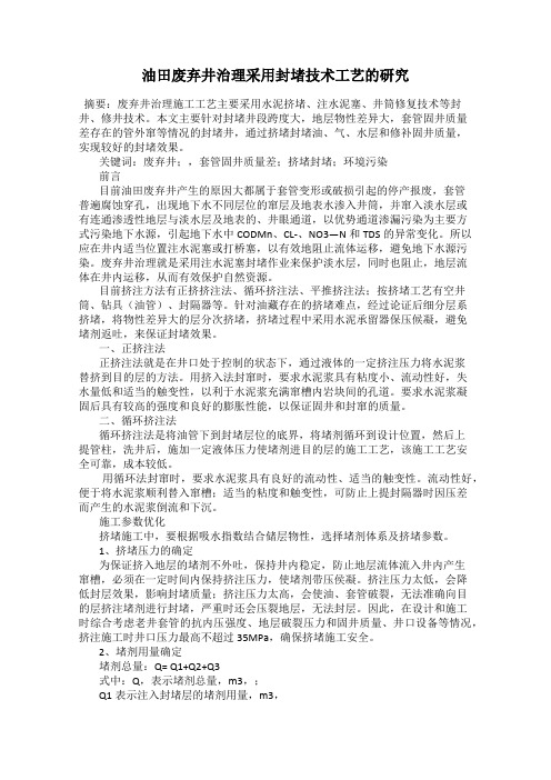 油田废弃井治理采用封堵技术工艺的研究