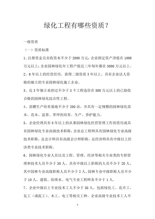绿化工程有哪些资质？