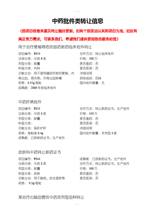 中药批件转让(科冠)