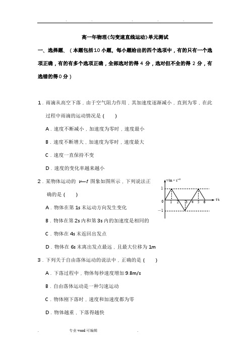 高一物理第二单元测试卷