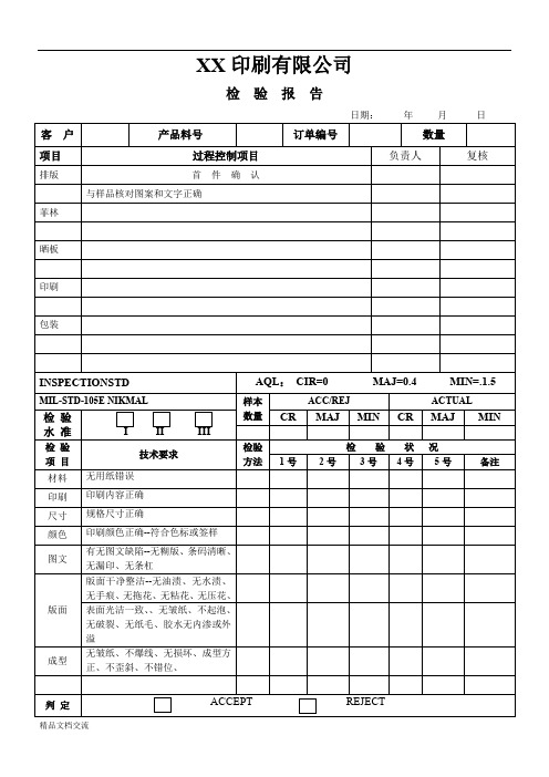 印刷产品检验报告