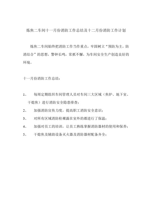 十一月份消防总结及十二月份消防计划