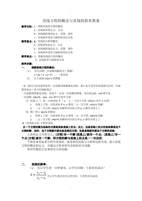 直线方程的概念与直线的斜率教案