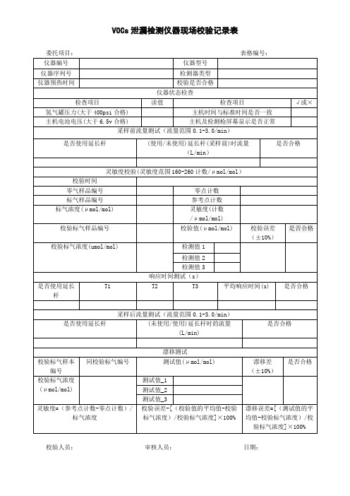 VOCs泄漏检测仪器现场校验记录表