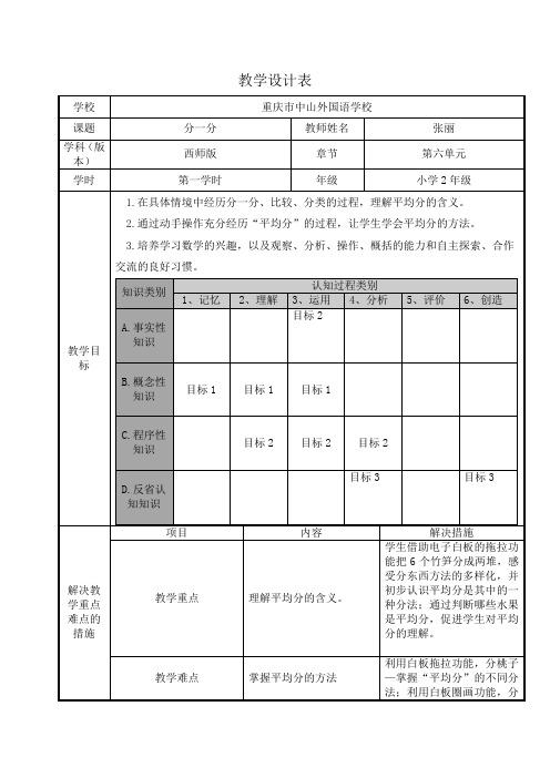 《分一分》教学设计表(张丽)