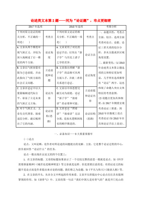 通用版2020版高考语文一轮复习第二板块专题一第2讲论述类文本第2题__同为“论证题”布点更细密讲义含解析推