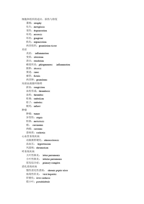病理英文名词