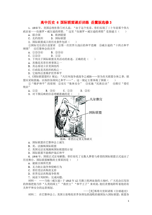 高中历史 6 国际联盟课后训练 岳麓版选修3