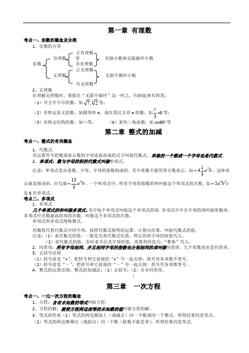 初中数学知识点和公式大全