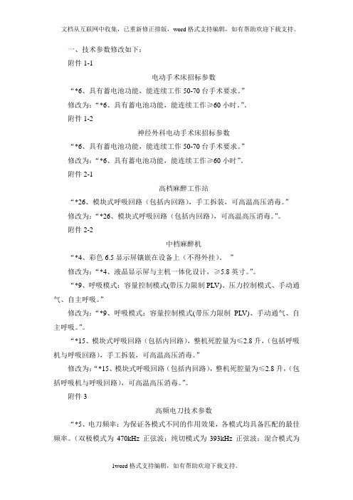 技术参数修改如下：