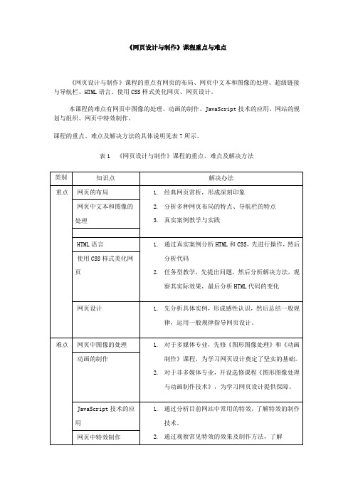 《网页设计与制作》课程重点与难点