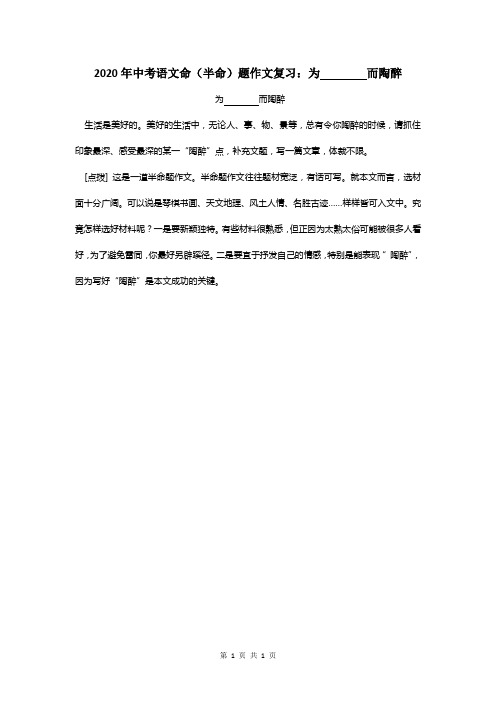 2020年中考语文命(半命)题作文复习：为______而陶醉