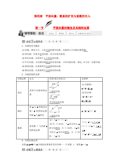 【三维设计】高考数学大一轮复习讲义(备考基础查清+热点命题悟通)第四章 平面向量、数系的扩充与复