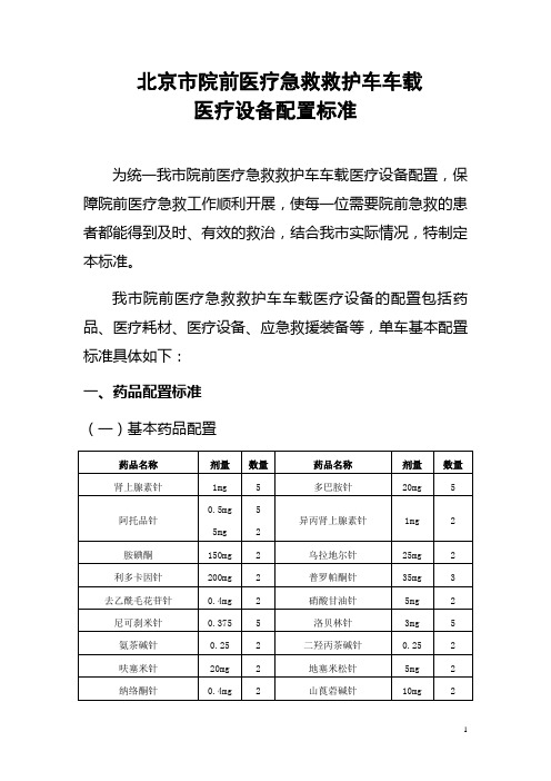 院前救护车车载医疗设施设备配置标准