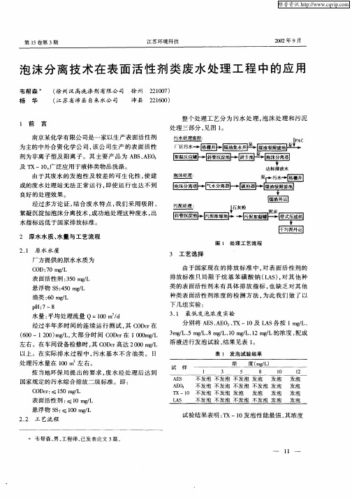 泡沫分离技术在表面活性剂类废水处理工程中的应用