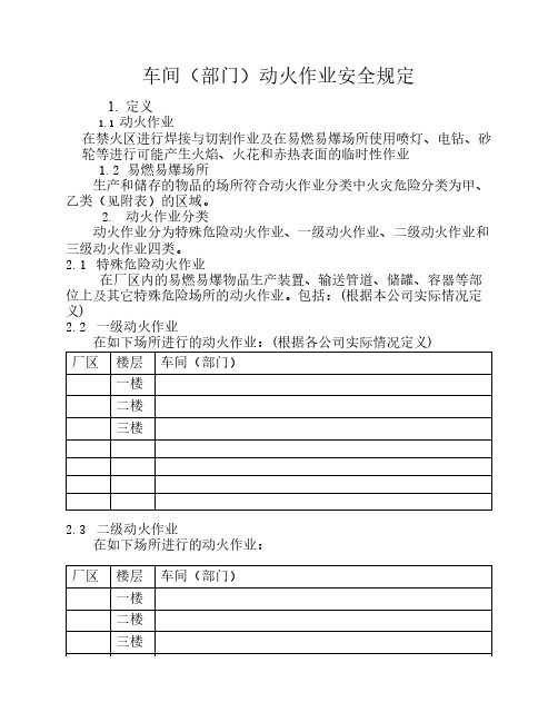 某公司车间(部门)动火作业分类及动火作业安全规程