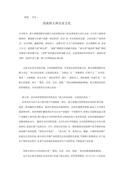 浅谈唐人神企业文化
