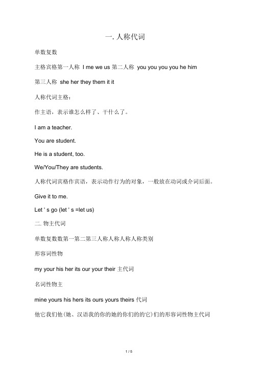 新人教版七年级上册英语人称代词物主代词练习