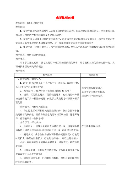(人教版)六年级数学下册《成正比例的量》教案设计
