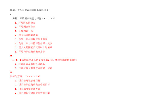环境、安全与职业健康体系资料目录