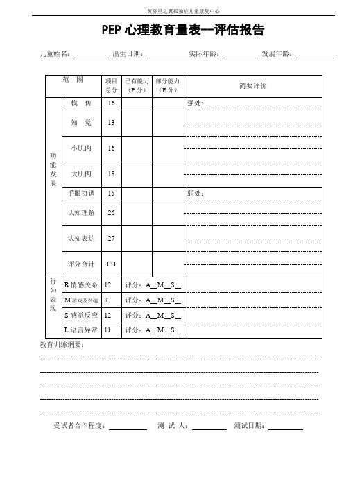 PEP-3心理教育量表--评估报告