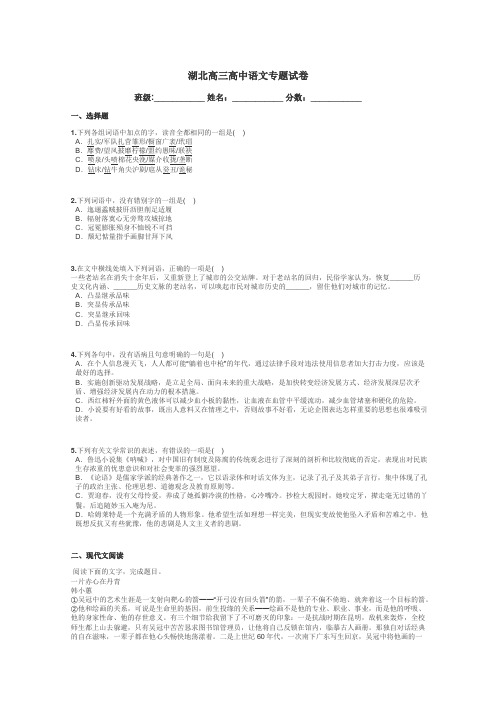 湖北高三高中语文专题试卷带答案解析

