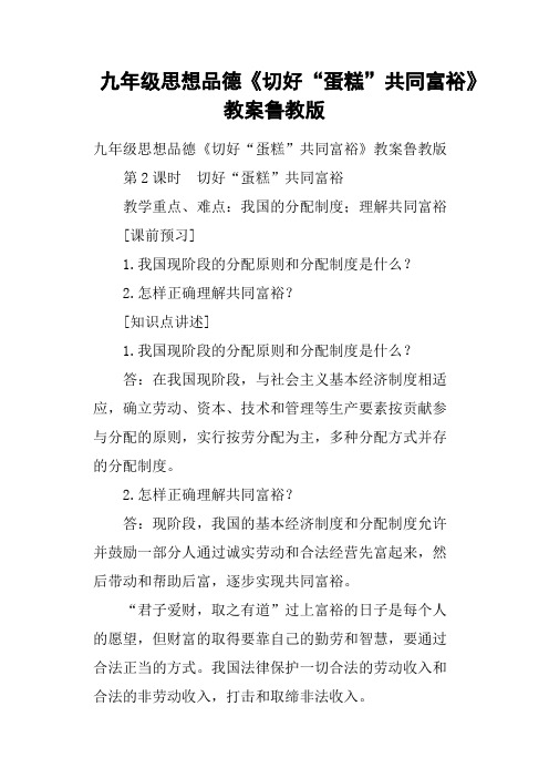 九年级思想品德《切好“蛋糕”共同富裕》教案鲁教版