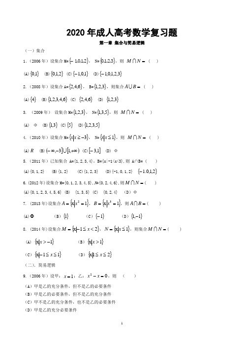 2020成人高考高起专数学文史类复习题与答案
