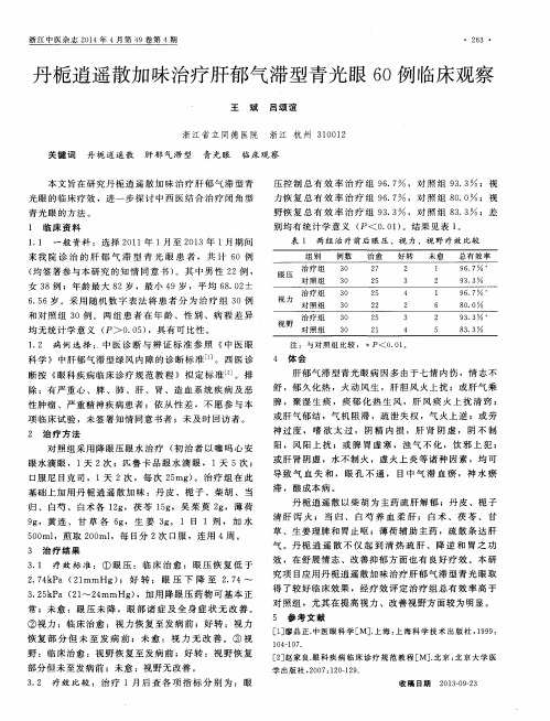 丹栀逍遥散加味治疗肝郁气滞型青光眼60例临床观察