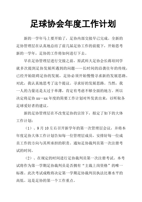 足球协会年度工作计划