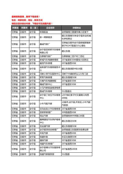 新版甘肃省白银市会宁县汽车维修企业公司商家户名录单联系方式地址大全112家