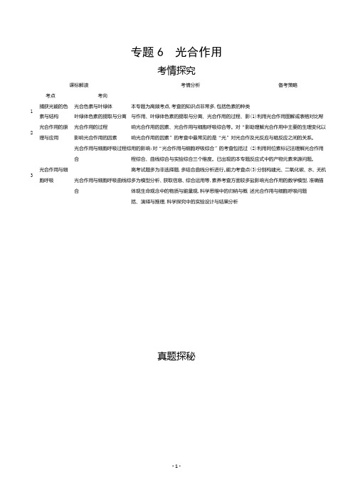 2021新高考生物一轮复习精炼：专题6 光合作用