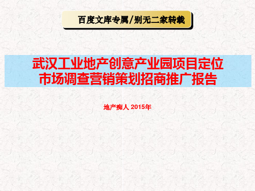 2015年武汉工业地产创意产业园项目定位市场调查营销策划招商推广报告