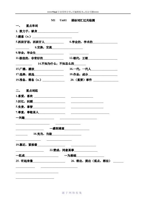 牛津高中英语模块一-词汇过关检测