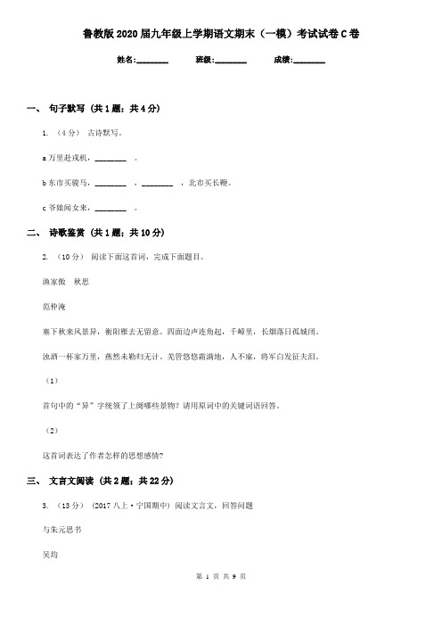 鲁教版2020届九年级上学期语文期末(一模)考试试卷C卷