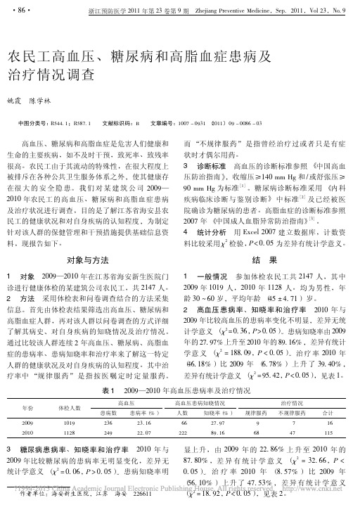 农民工高血压_糖尿病和高脂血症患病及治疗情况调查_姚霞