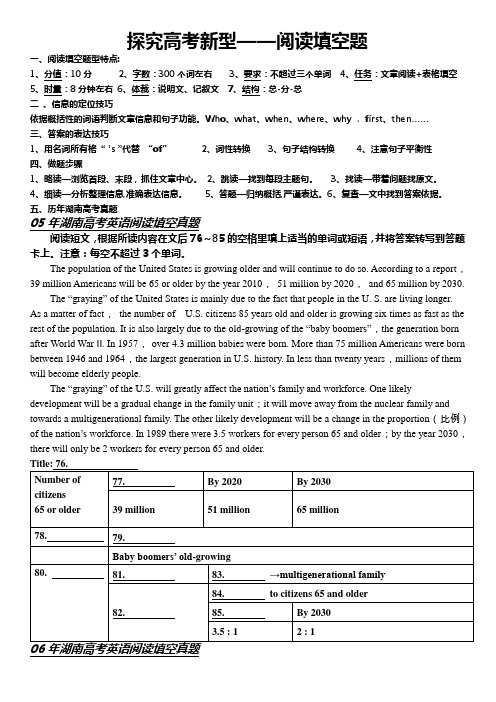 湖南历年高考英语题阅读填空专练