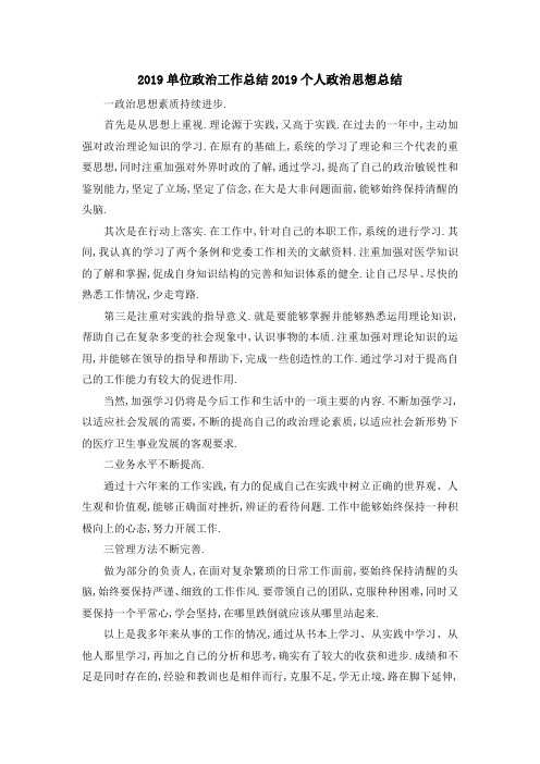 2019单位政治工作总结 2019个人政治思想总结 精品