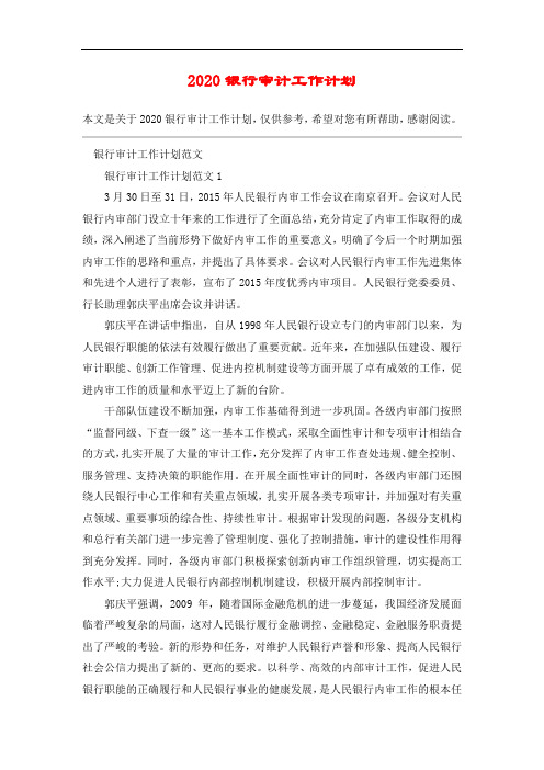 2020银行审计工作计划