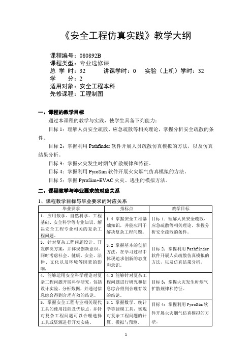 安全工程仿真实践-教学大纲