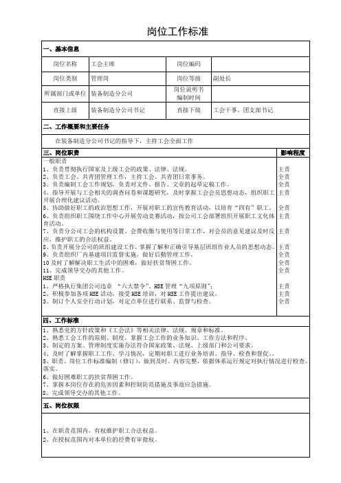 公司工会主席岗位工作标准