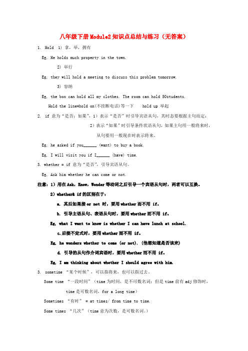 八年级英语下册 module2知识点总结与练习(无答案) 外研版