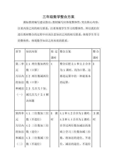 三年级上册数学整合方案