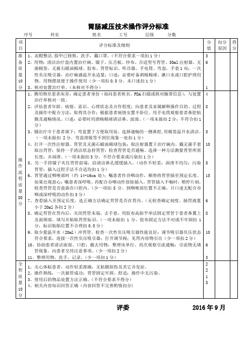 胃肠减压技术操作评分标准2016.9