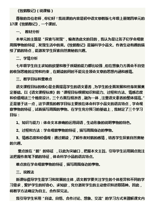 《牧鹅散记》(说课稿)