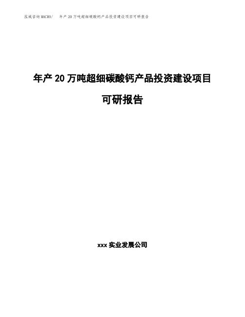 新建年产20万吨超细碳酸钙产品投资建设项目可研报告(立项申请)